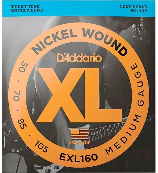 D’Addario EXL160M Nickel Wound Bass Guitar Strings, Medium, 50-105 Medium Scale