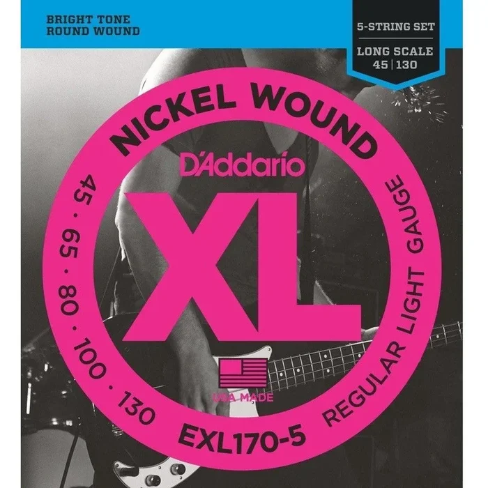 D’Addario EXL170-5 Nickel Wound 5-String Bass, Light, 45-130, Long Scale