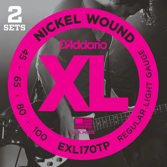 D’Addario EXL170TP Nickel Wound Bass Guitar Strings, Light, 45-100, 2 Sets, Long Scale