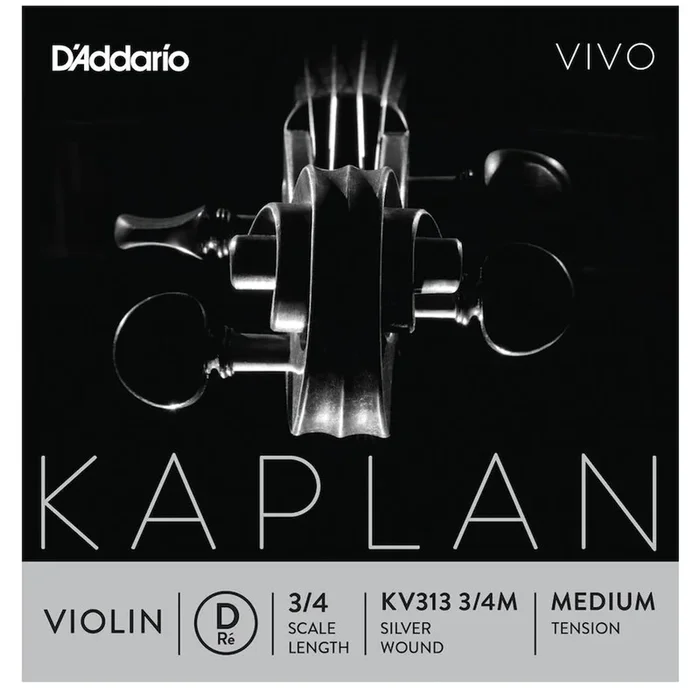D’Addario Kaplan Vivo Violin D String, 3/4 Scale, Medium Tension