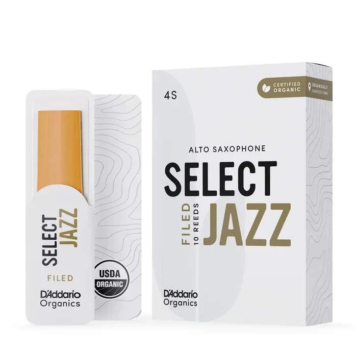D’Addario Organic Select Jazz Filed Alto Sax Reeds, Strength 4 Soft, 10-pack