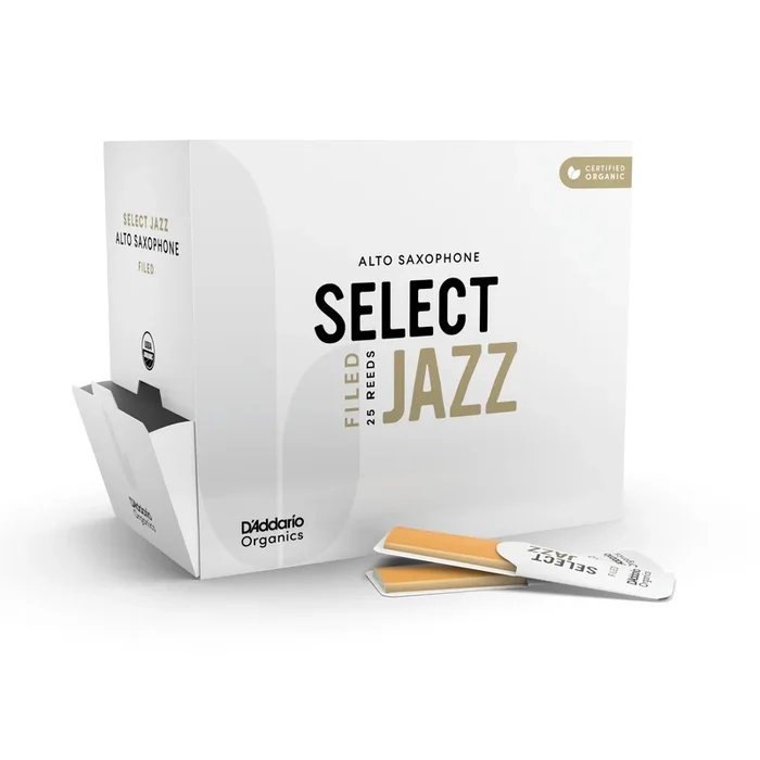 D’Addario Organic Select Jazz Filed Alto Saxophone Reeds, Size 3 Soft, 25-Pack
