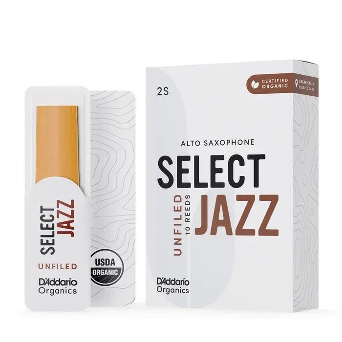 D’Addario Organic Select Jazz Unfiled Alto Sax Reeds, Strength 2 Soft, 10-pack