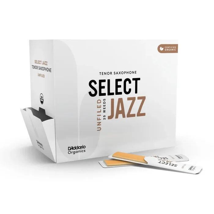 D’Addario Organic Select Jazz Unfiled Tenor Saxophone Reeds, 3 Soft, 25-Pack