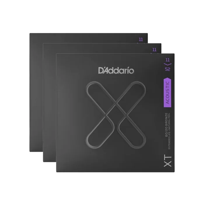 D’Addario XT 80/20 Bronze Acoustic Guitar Strings Custom Light 11-52 3 Pack Bundle