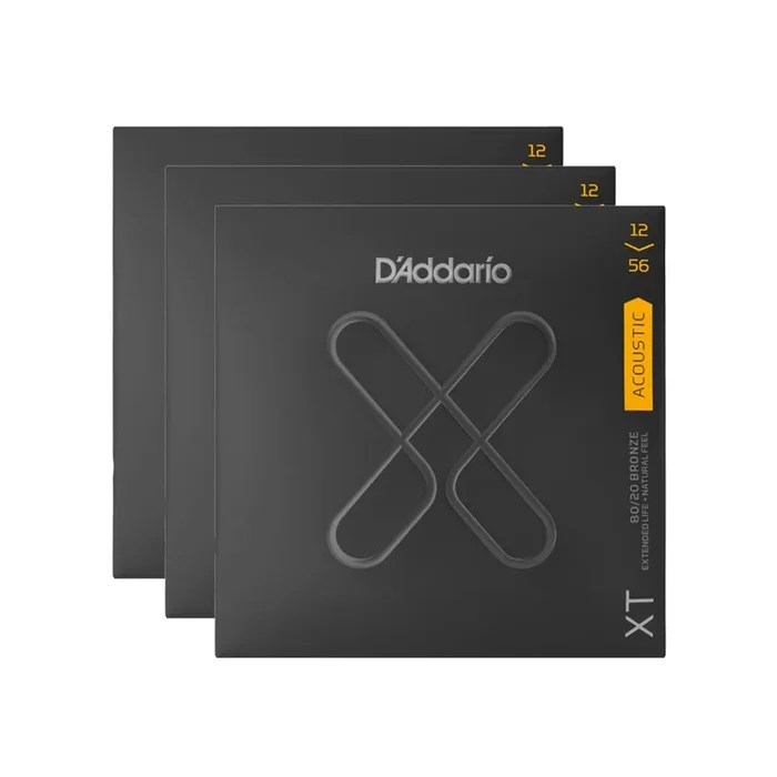 D’Addario XT 80/20 Bronze Acoustic Guitar Strings Light Top/Medium Bottom 12-56 3 Pack Bundle
