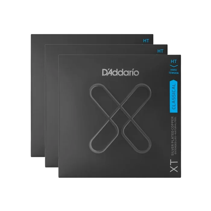 D’Addario XT Silver Plated Copper Classical Guitar Strings Hard Tension 3 Pack Bundle