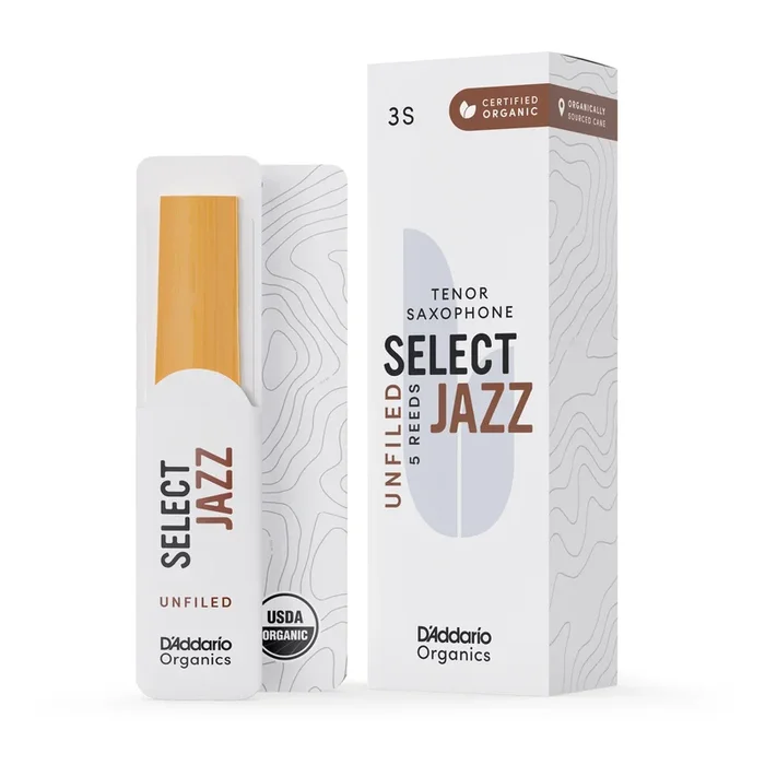 Daddario ORRS05TSX3S Organic Select Jazz Unfiled Tenor Sax Reeds, Strength 3 Soft, 5-Pack