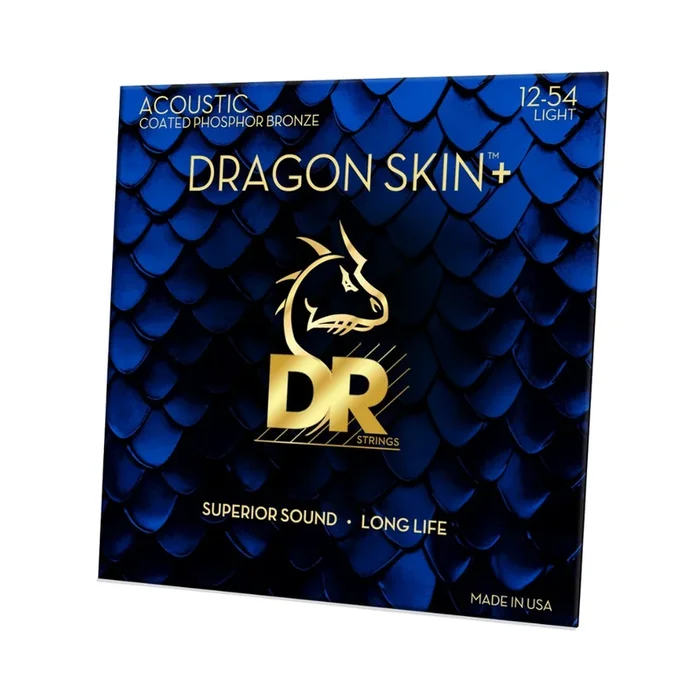 DR Strings Dragon Skin+ Phosphor Bronze Coated Acoustic Guitar Strings – Custom Light 12-54