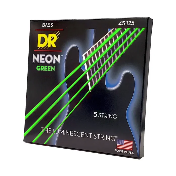 DR Strings Hi-Def Neon Green K3 Coated 5-string Bass Guitar Strings – Medium 45-125