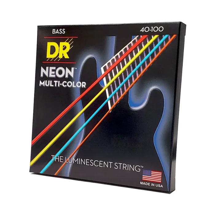 DR Strings Hi-Def Neon Multi-Color K3 Coated Bass Guitar Strings – Light 40-100