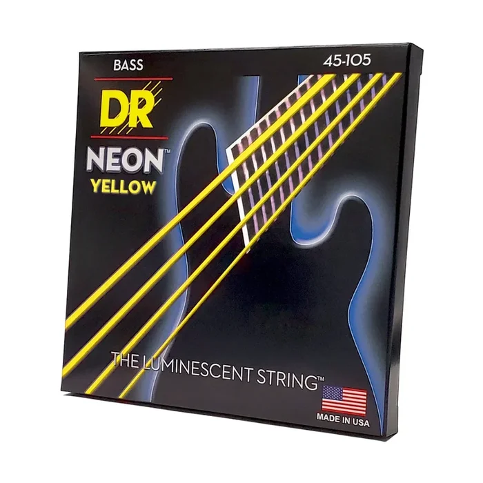 DR Strings Hi-Def Neon Yellow K3 Coated Bass Guitar Strings – Medium 45-105