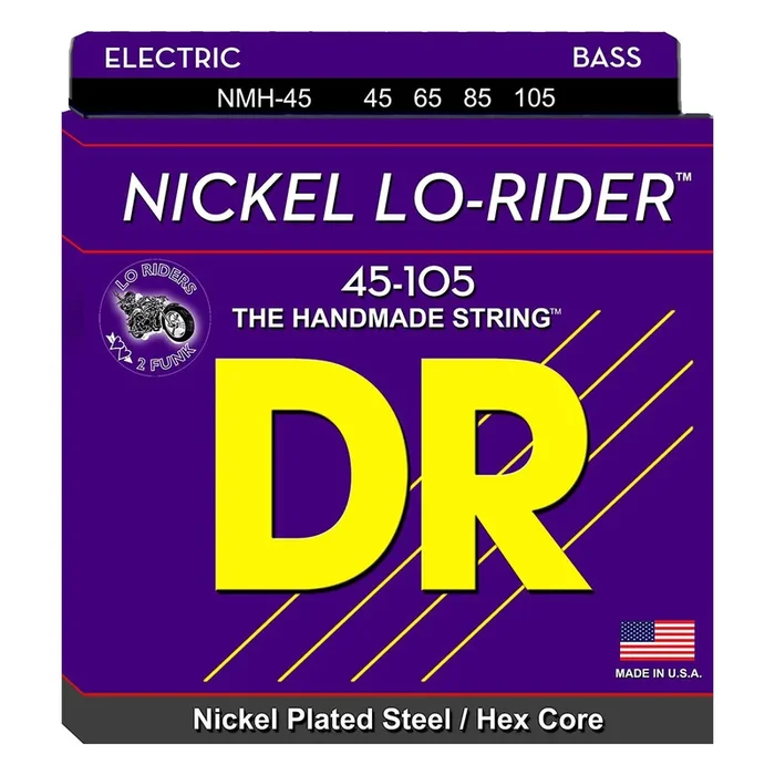 DR Strings Nickel Lo-Rider – Nickel Plated Hex Core Bass 45-105