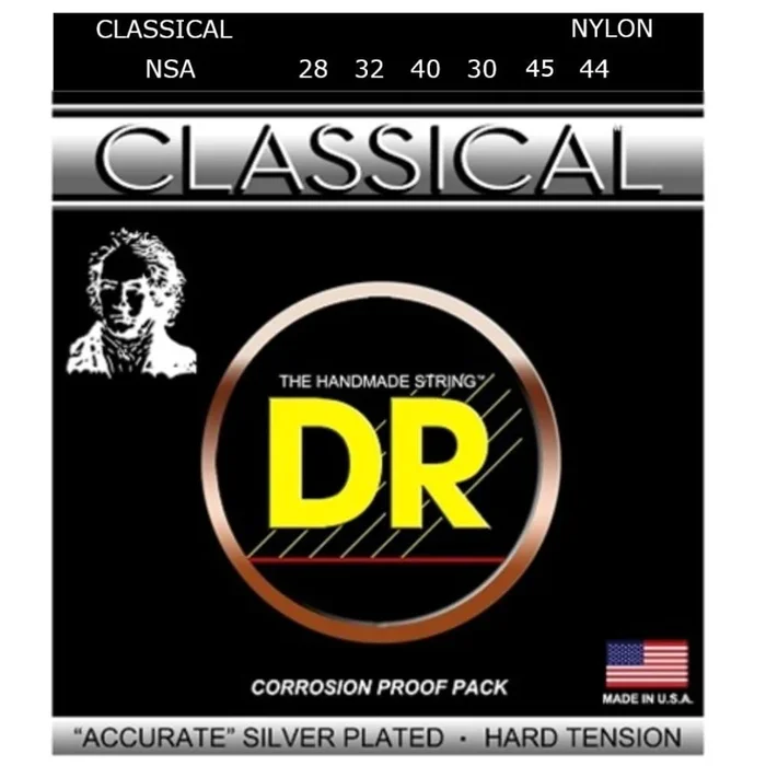 DR Strings NSA Silver Plated Hard Tension Nylon Strings – 0.28-0.44