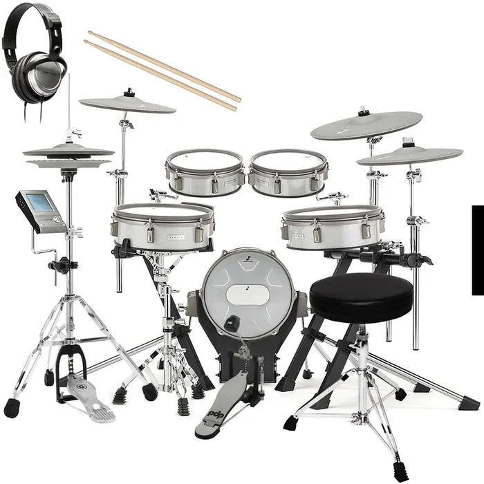 EFNOTE 3B Electronic Drum Set – White Sparkle DRUM ESSENTIALS BUNDLE