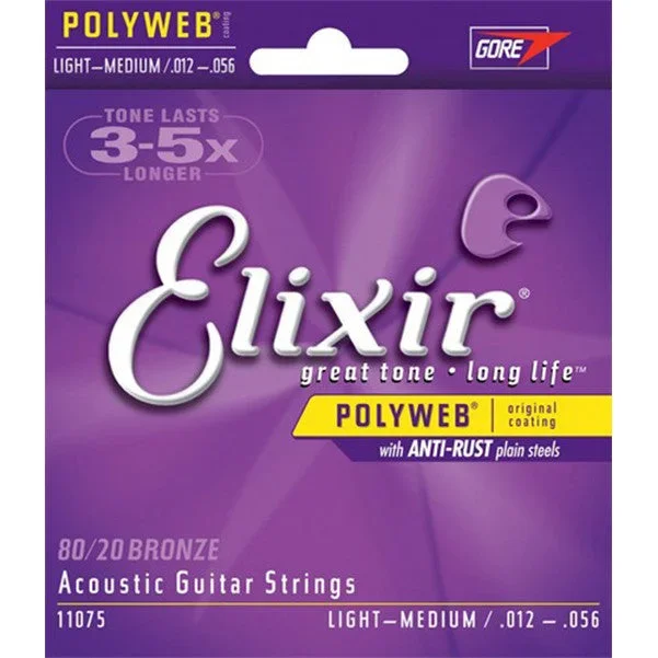Elixir 11075 Acoustic Guitar Strings – PolyWeb, Light-Medium