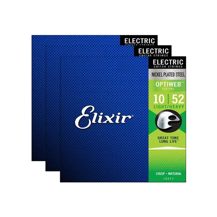 Elixir 19077 Optiweb Electric Guitar Strings Light-Heavy 10-52 3 Pack Bundle