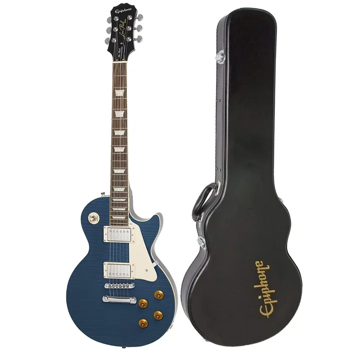 Epiphone Les Paul Standard Plus Top Pro Trans Blue Bundle W/ Hardshell Case