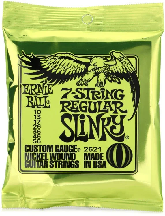 Ernie Ball 2621 Regular Slinky Nickel Wound Electric Guitar Strings – .010-.056 7-string – PO2621