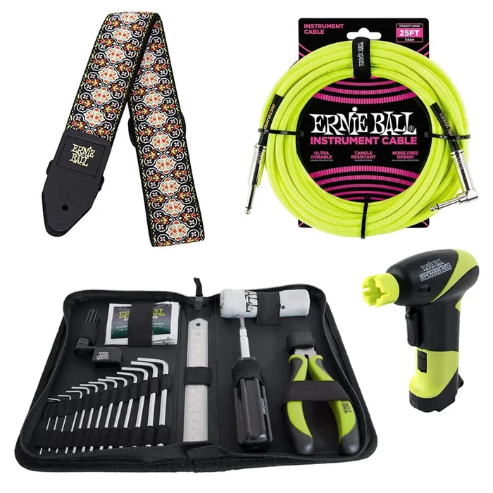 Ernie Ball 4114 Musician’s Tool Kit, Power Peg, Jacquard Strap and Braided Cable Bundle #6