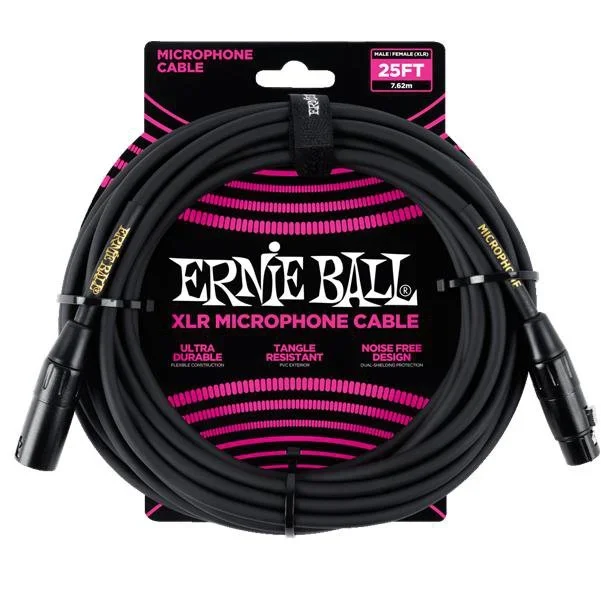 Ernie Ball 6073 25 Ft Male to Female XLR Microphone Cable – Black