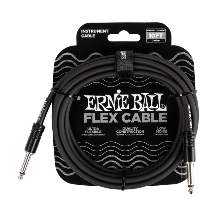 Ernie Ball P06434 Cable de Instrumento Flex Recto/Recto de 10 pies – Negro