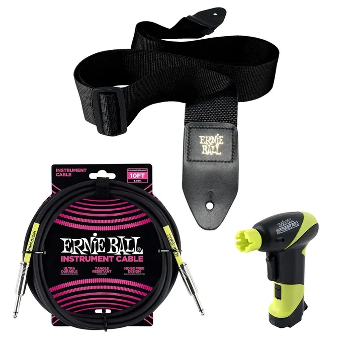 Ernie Ball Power Peg Winder, PolyPro Strab and 10′ Cable Bundle