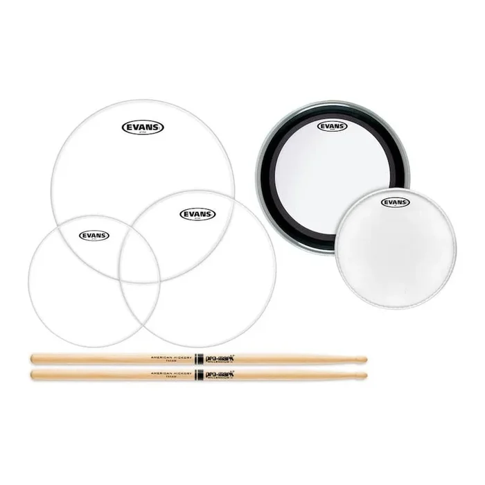 Evans American Upgrade Clear Drumhead Pack 10/12/16/22 w/FREE 14″ & 5A Sticks