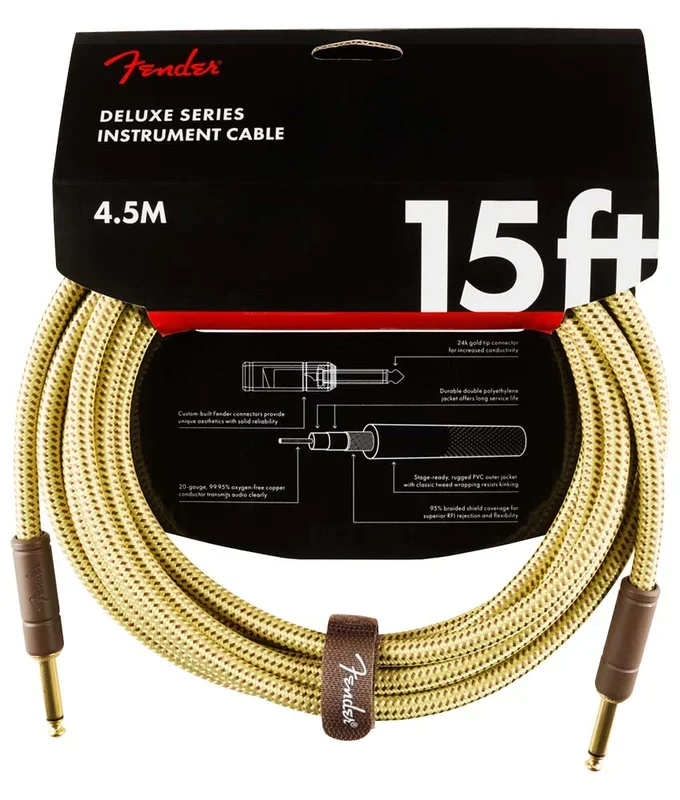 Fender 0990820084 Deluxe Series Instrument Cable, Straight/Straight, 15′ – Tweed