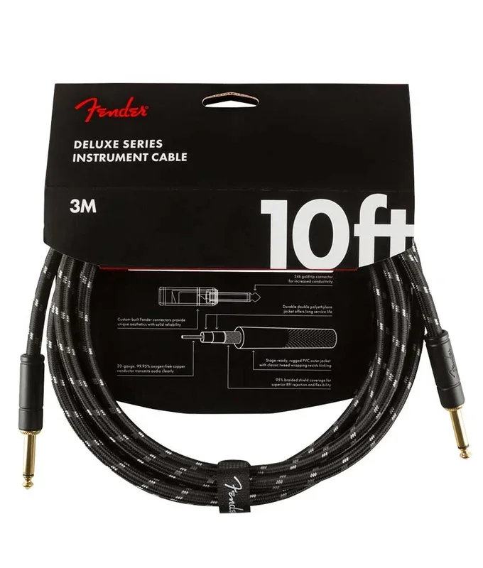 Fender 0990820092 Deluxe Series Instrument Cable, Straight/Straight, 10′ – Black Tweed