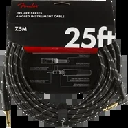 Fender Deluxe Series Instrument Cable, Straight/Angle, 25′, Black Tweed