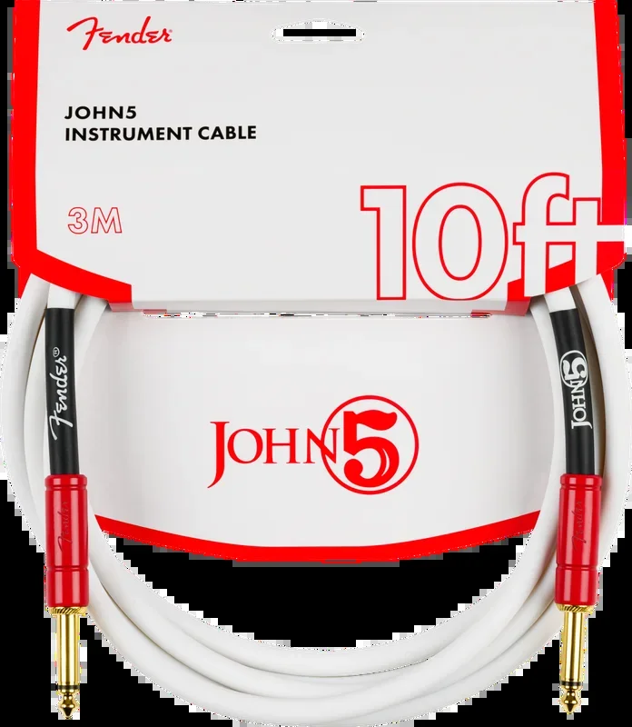 Fender John 5 Instrument Cable, White and Red, 10′