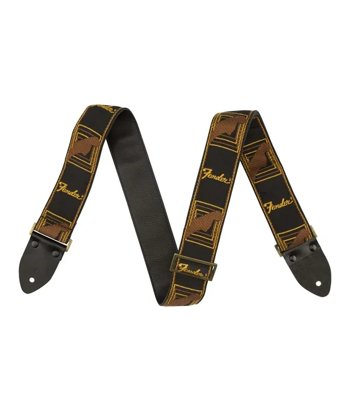 Fender Legacy Vintage Monogram, Black/Yellow & Brown, 2″ Guitar Strap