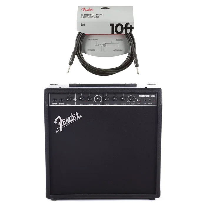 Fender Limited Champion 50XL 50W 1×12 Combo Black Cable Bundle