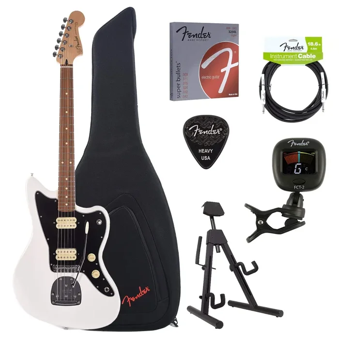 Fender Player Jazzmaster Polar White Bundle w/Fender Gig Bag, Stand, Cable, Tuner, Picks and Strings