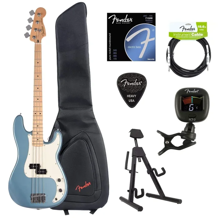 Fender Player Precision Bass Tidepool Bundle w/Fender Gig Bag, Stand, Cable, Tuner, Picks and Strings