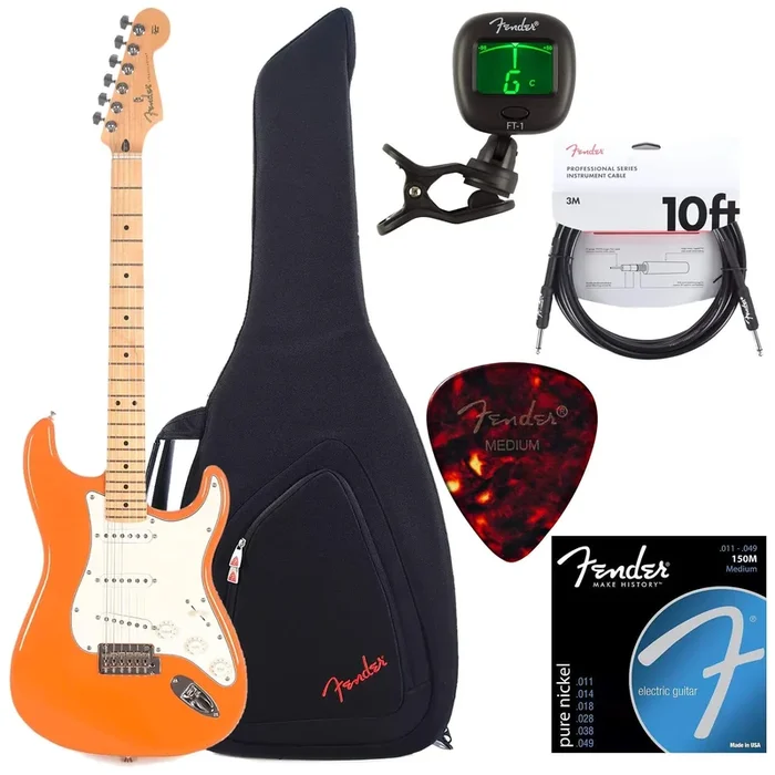 Fender Player Stratocaster MN Capri Orange w/Gig Bag, Tuner, Cables, Picks and Strings Bundle