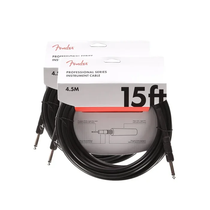 Fender Professional 15′ Instrument Cable Black S/S 2 Pack Bundle