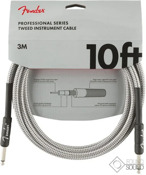 Fender Professional Series 10′ Instrument Cable White Tweed