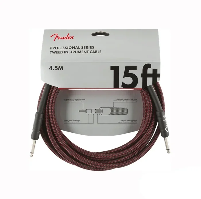 Fender Professional Series 15′ Instrument Cable Red Tweed