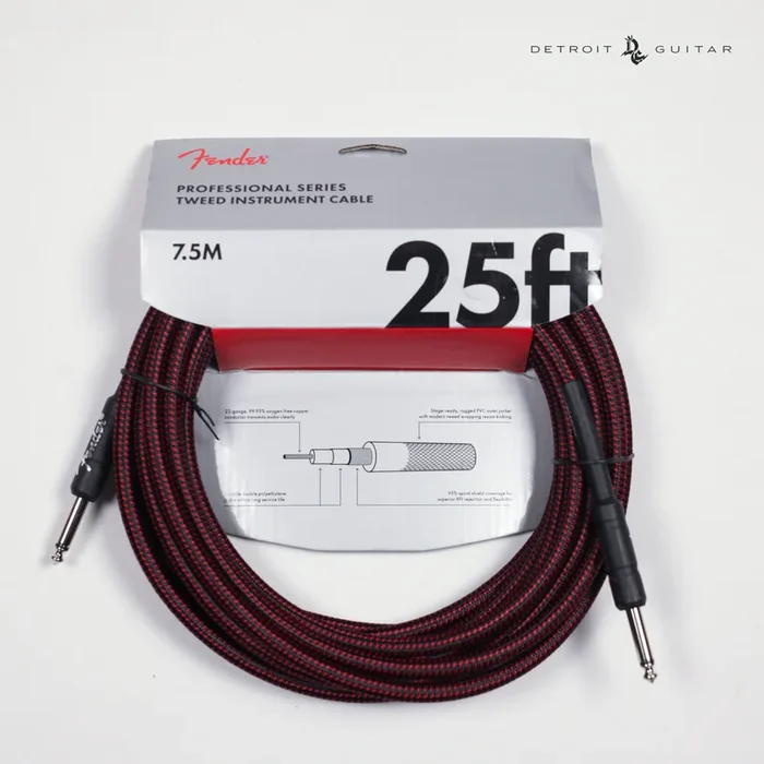 Fender Professional Series Instrument Cable 25′ Red Tweed