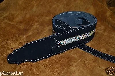 Franklin Guitar Strap Model # FSS-BK-SW 2.5″ Southwest Suede with hitch weave