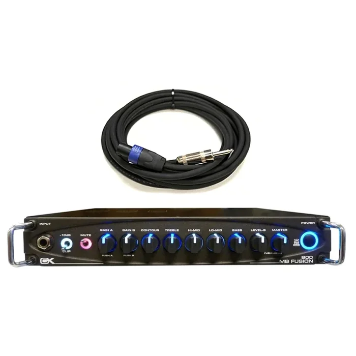 Gallien-Krueger MB Fusion 800 Hybrid Tube Preamp Ultra Light Bass Head 800w Speakon Cable Bundle