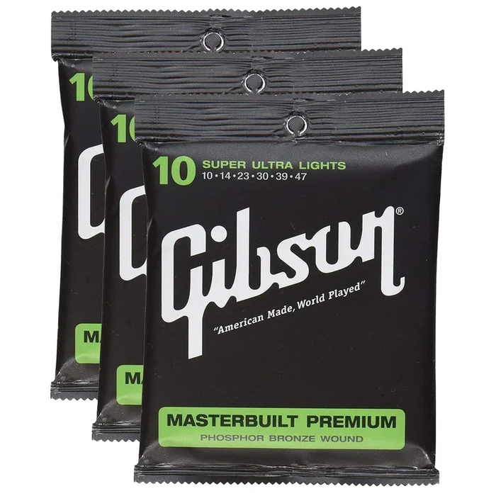 Gibson Gear Masterbuilt Premium Phosphor Bronze Acoustic Guitar Strings 10-47 (3 Pack Bundle)