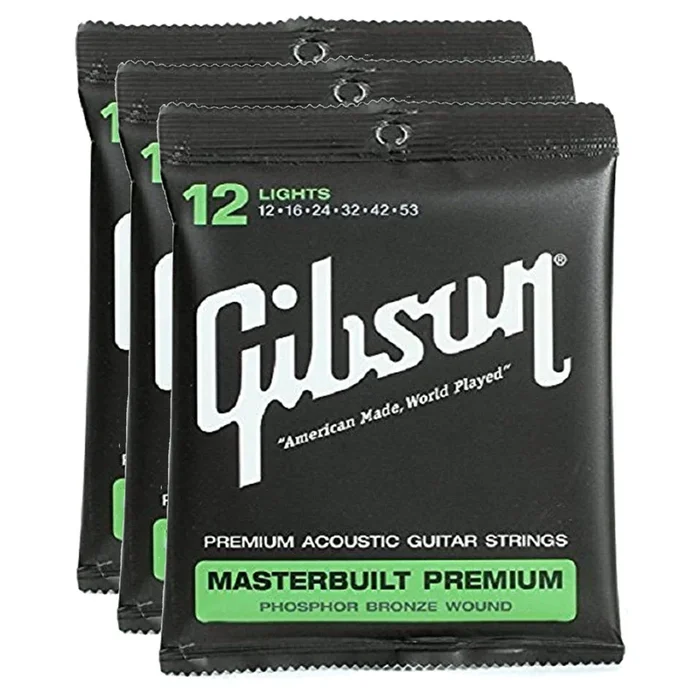 Gibson Gear Masterbuilt Premium Phosphor Bronze Acoustic Guitar Strings 12-53 (3 Pack Bundle)