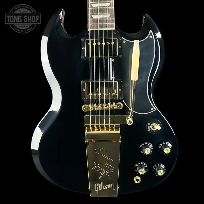 Gibson USA SG Standard ’61 Maestro Vibrola T-Type (with ’68 appointments) Ebony with Gold Hardware w/case