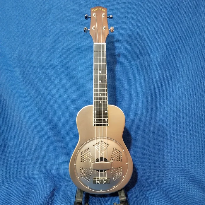 Gold Tone Concert Metal Body Brushed Aluminum Resonator Blemish Ukulele with Gig Bag P964