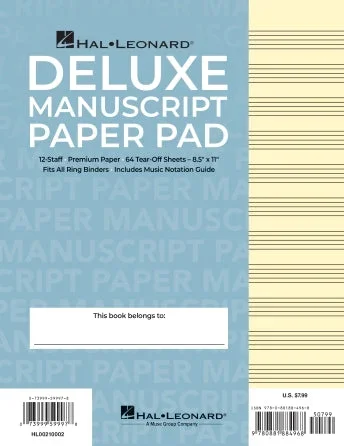 Hal Leonard Deluxe Manuscript Paper Pad 64 page – 12 stave