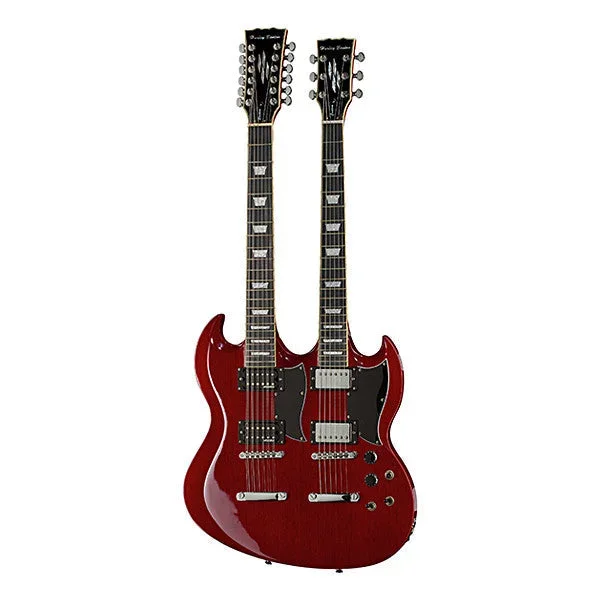 Harley Benton DC-Custom 612 Double Neck Electric Guitar – Cherry High Gloss