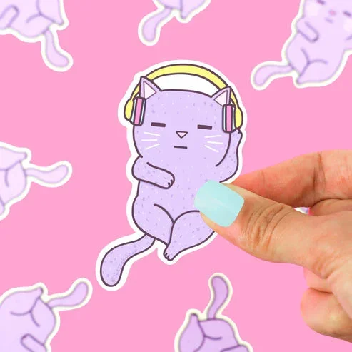 headphone cat vinyl sticker